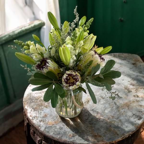 Fresh is Best |White and Green Jar of Flowers | Preserved Fleurs